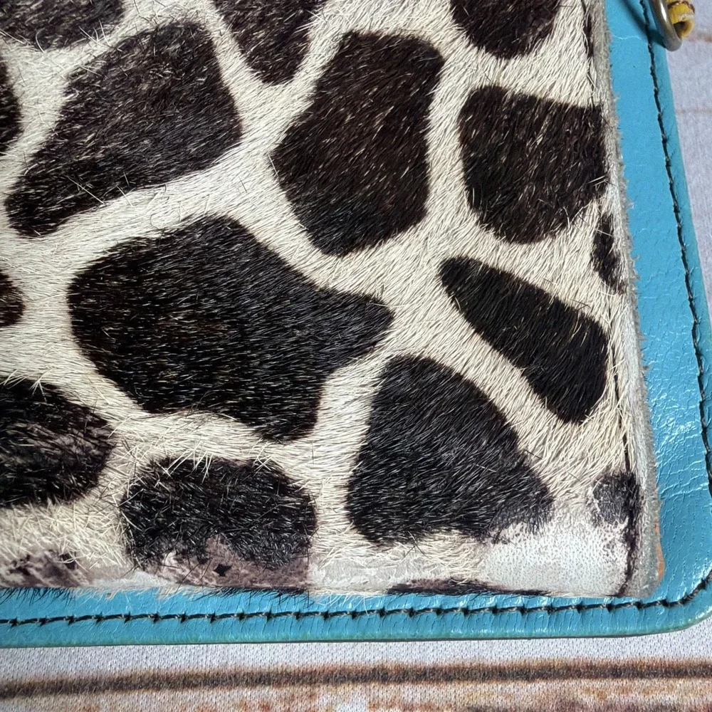 Soruka Kimber Leather Crossbody Clutch Wallet Animal Print Heavy Wear